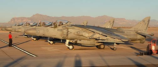 McDonnell-Douglas AV-8B+ (R)-27-MC Harriers 165591, 165575, 165430, and 165585 of VMA-513 Flying Nightmares, January 15, 2011